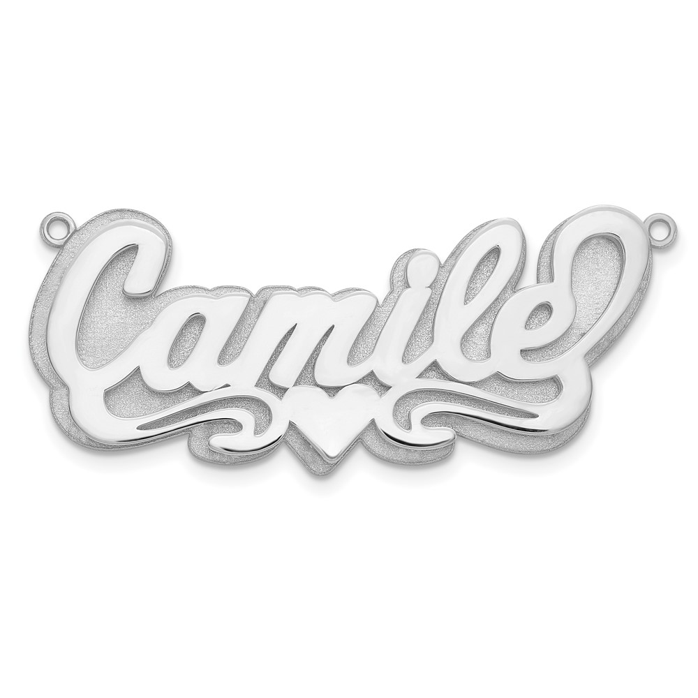 Sterling Silver/Rhodium-plated 3D Polished Heart name Plate
