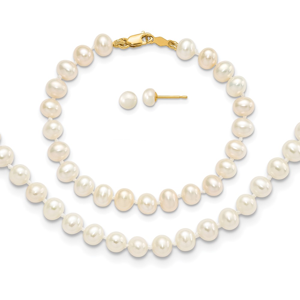 14k 4-5mm FW Cultured Pearl, 14in Necklace, 5" Bracelet & Earring Set