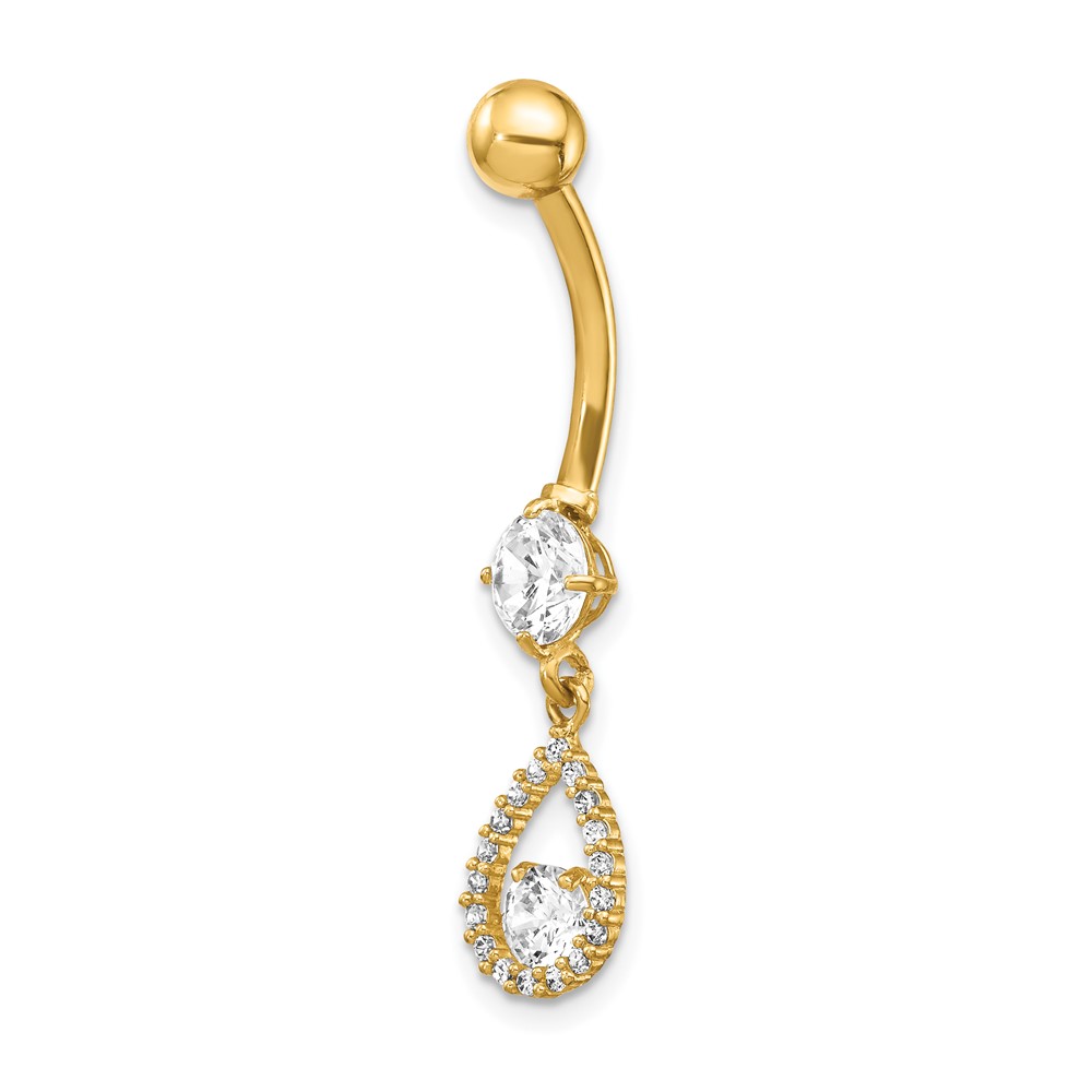 14K CZ Teardrop Dangle Belly Ring