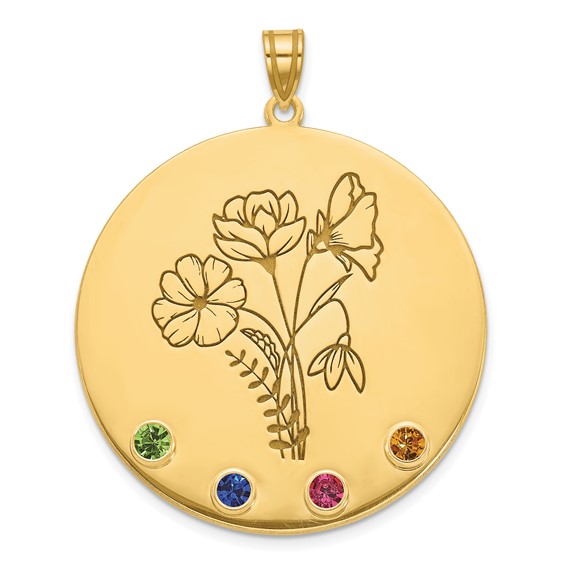SS/Gold-Plated Circle with 4 Birth Flower and Birthstone Pendant