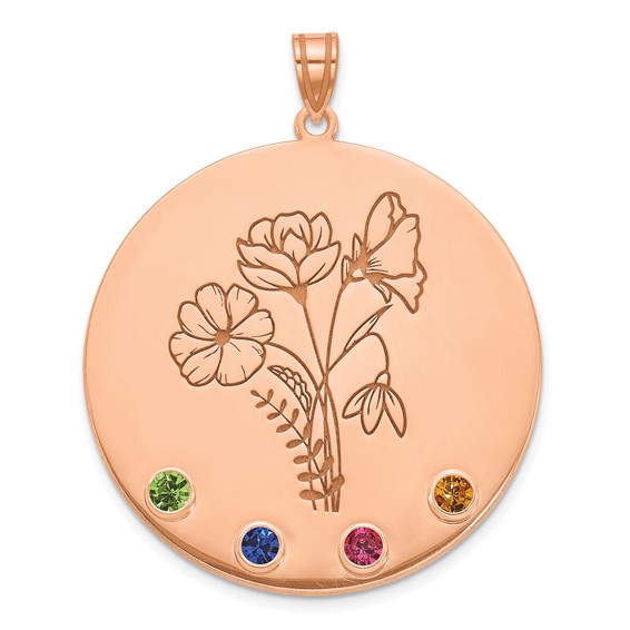 SS/Rose-plated Circle with 4 Birth Flower and Birthstone Pendant