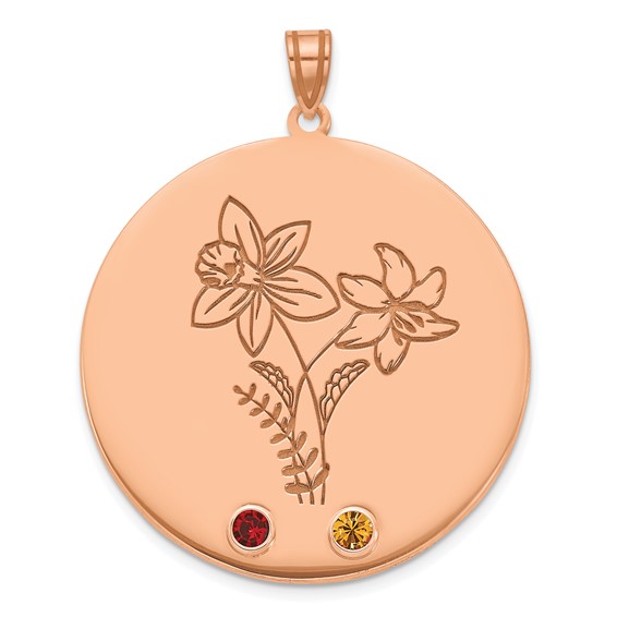 SS/Rose-plated Circle with 2 Birth Flower and Birthstone Pendant