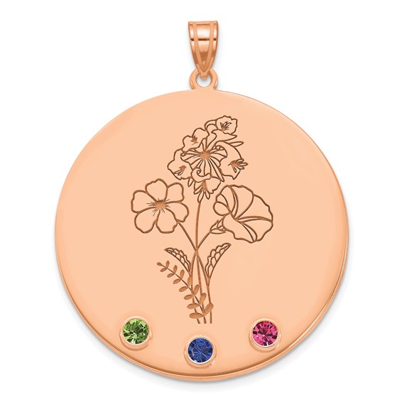 SS/Rose-plated Circle with 3 Birth Flower and Birthstone Pendant