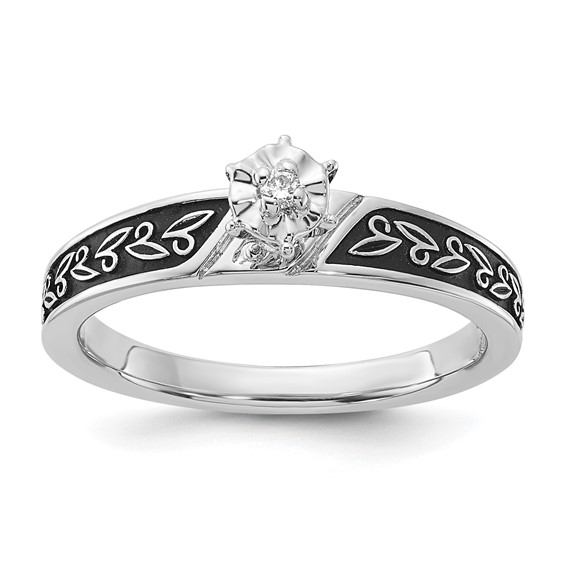 Sterling Silver Polished and Antiqued Illusion Diamond Center Ring