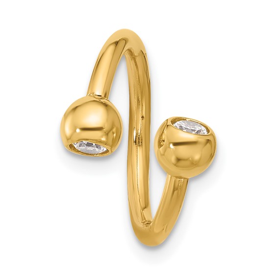 14k 14 Gauge 2 Stone Polished CZ Cartilage Ring