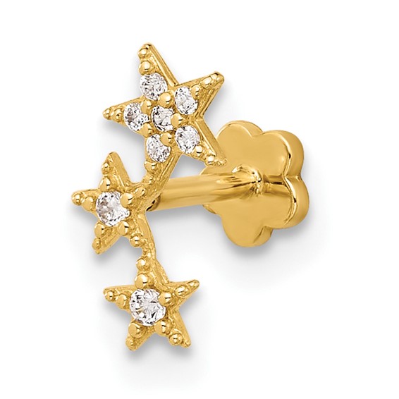 14K 18 Gauge Polished CZ Stars Cartilage Body Jewelry