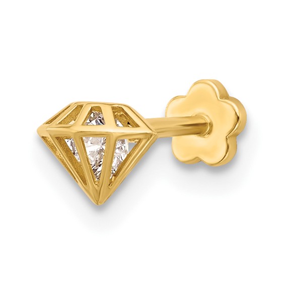 14K 18 Gauge Polished CZ 3D Diamond Shaped Cartilage Body Jewelry