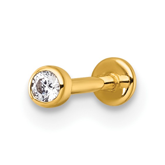 14k 18 Gauge Polished 2.5mm Round CZ Labret Stud