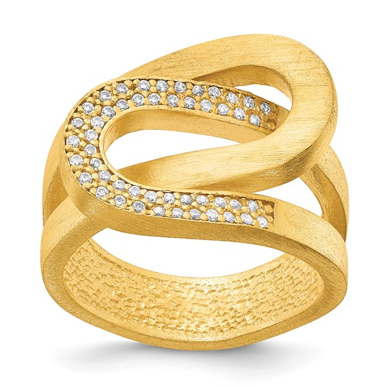 Sterling Silver interlocking swirl ring with CZ-yellow Size 9