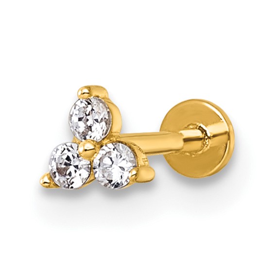 14k 18 Gauge Polished CZ Labret Stud
