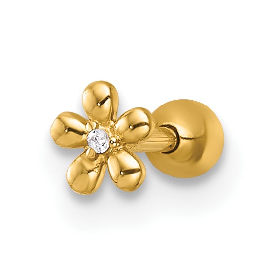 14k 18 Gauge Polished CZ Flower Labret Stud