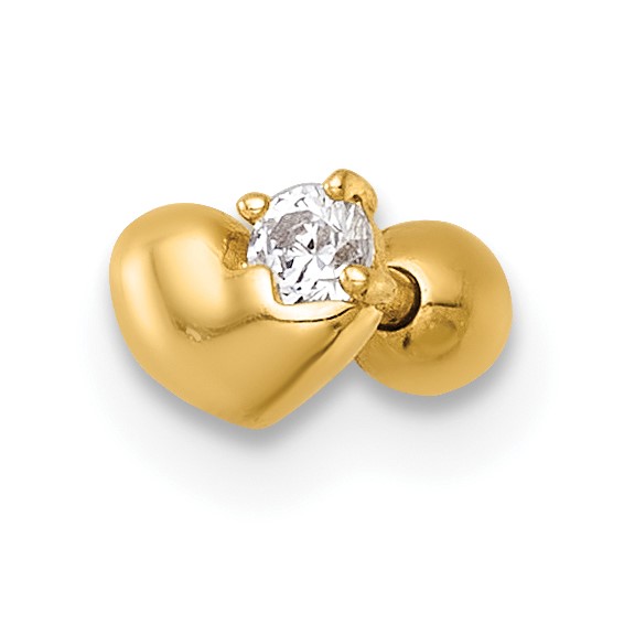 14k 18 Gauge Polished CZ Heart Labret Stud