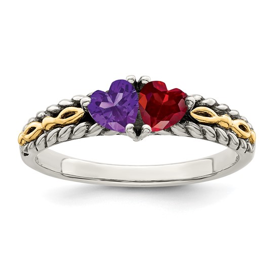 Sterling Silver Antiqued with 14k two-stone Mother's Ring