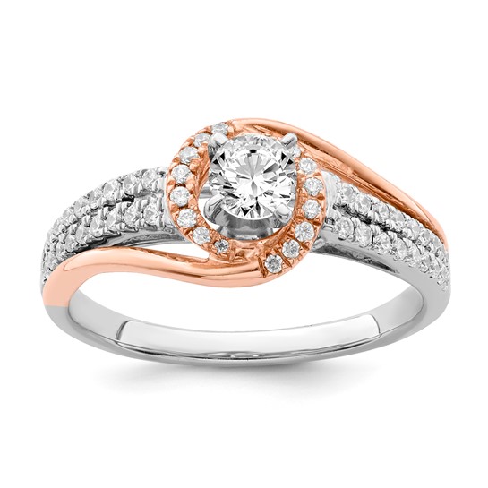 Sterling Silver with Rose Plate CZ Fancy Halo Semi-mount Engagement Ring