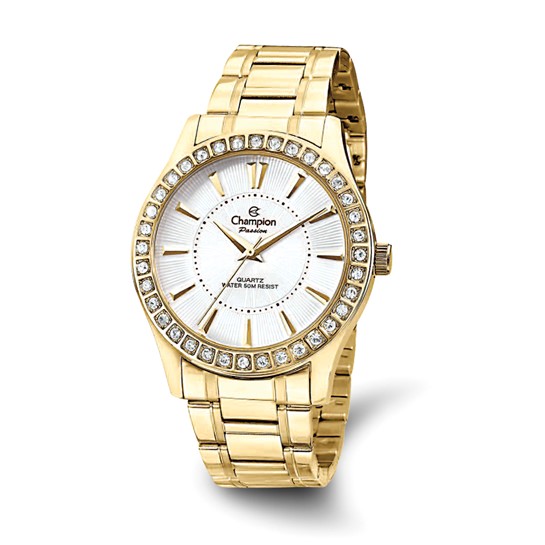 Champion Passion IP-plated Crystal Bezel White Dial Watch