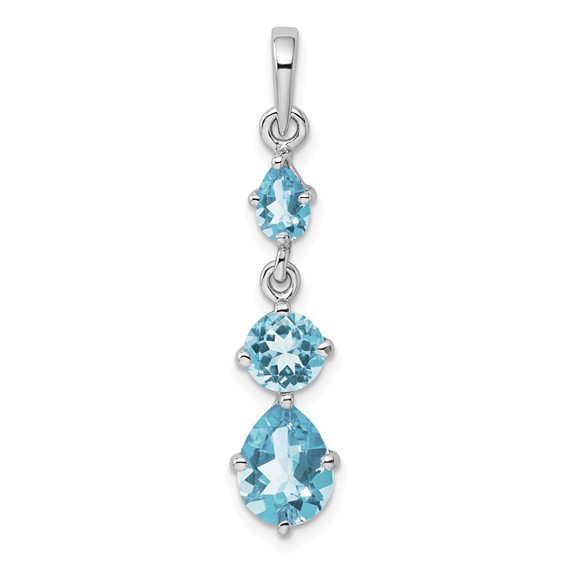 Sterling Silver Rhodium-plated 3 Blue Topaz Pendant