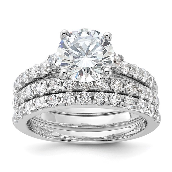Sterling Silver Rhodium-plated 8mm CZ Ring and 2 CZ Band Set