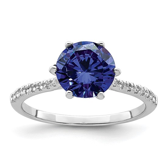 Sterling Silver Rhodium-plated Blue and White CZ Ring
