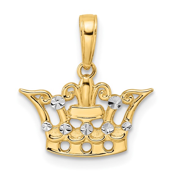 14k and White Rhodium Fancy Diamond-cut Crown Pendant