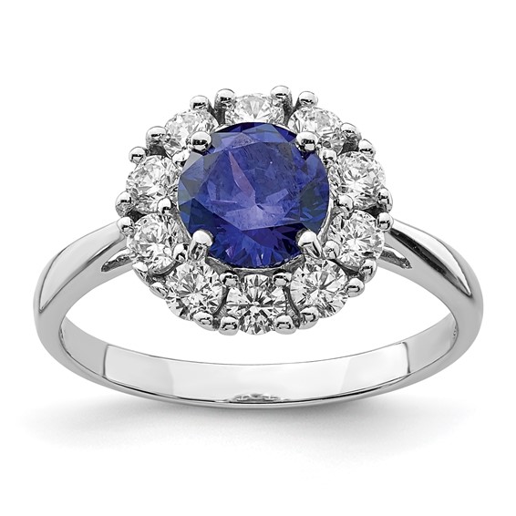 Sterling Silver Rhodium-plated Blue and White CZ Halo Ring
