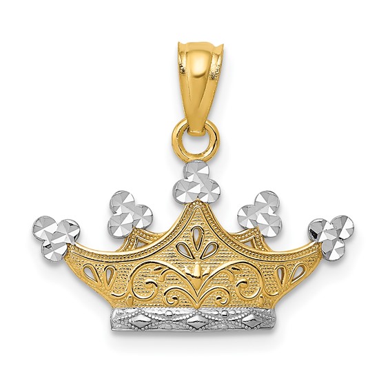14k and Rhodium Fancy Crown Pendant