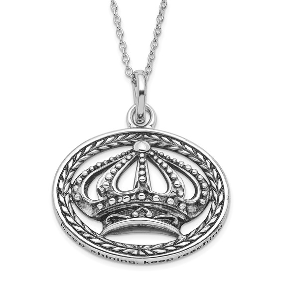 Sentimental Expressions Sterling Silver Polished and Antiqued Keep Shining, Keep Reaching Crown Necklace