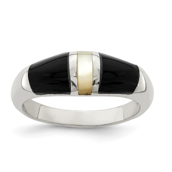 Sterling Silver Onyx and Mother of Pearl Ring