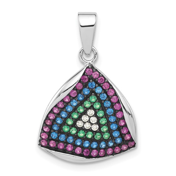 Sterling Silver and Black Rhodium Polished Syn. Stones and CZ Triangle Pendant