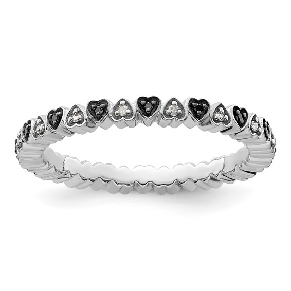 Sterling Silver Stackable Expressions Hearts Black and White Diamond Ring