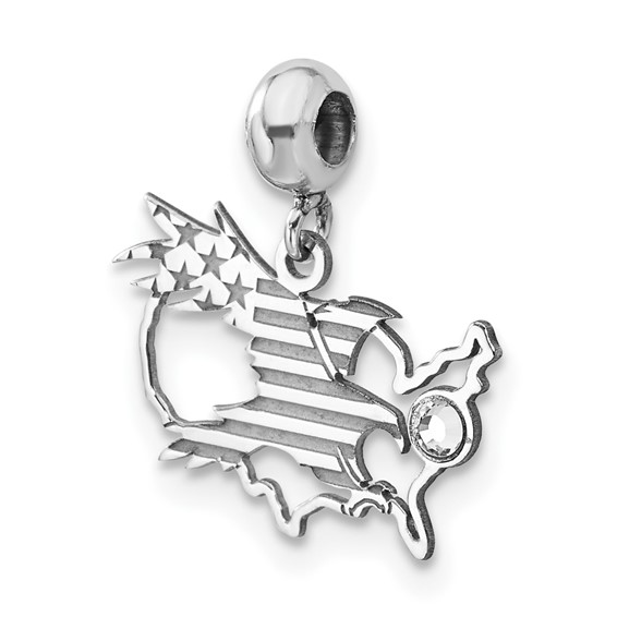 Sterling Silver Rhodium-plated MeMi America with Swarovski Crystal Charm