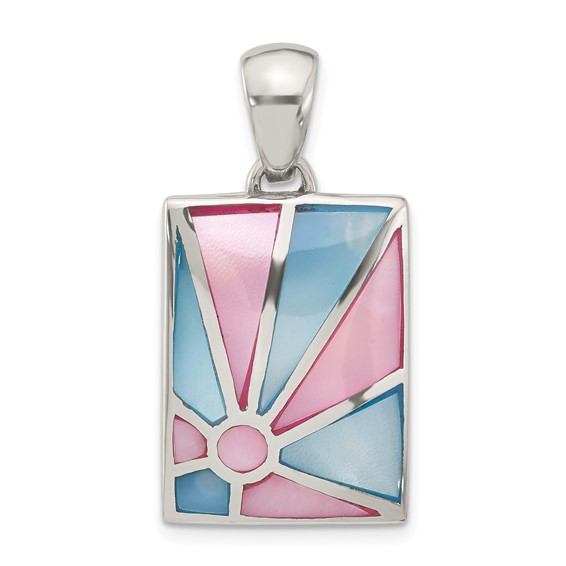 Sterling Silver Pink and Blue Mother of Pearl Sunburst Design Pendant