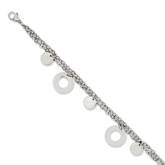 Stainless Steel Polished Circles and Discs 7.75in Bracelet