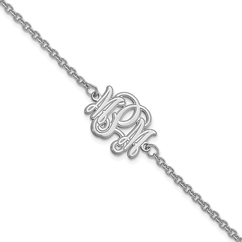 Sterling Silver/Rhodium-plated Etched Outline Monogram Bracelet